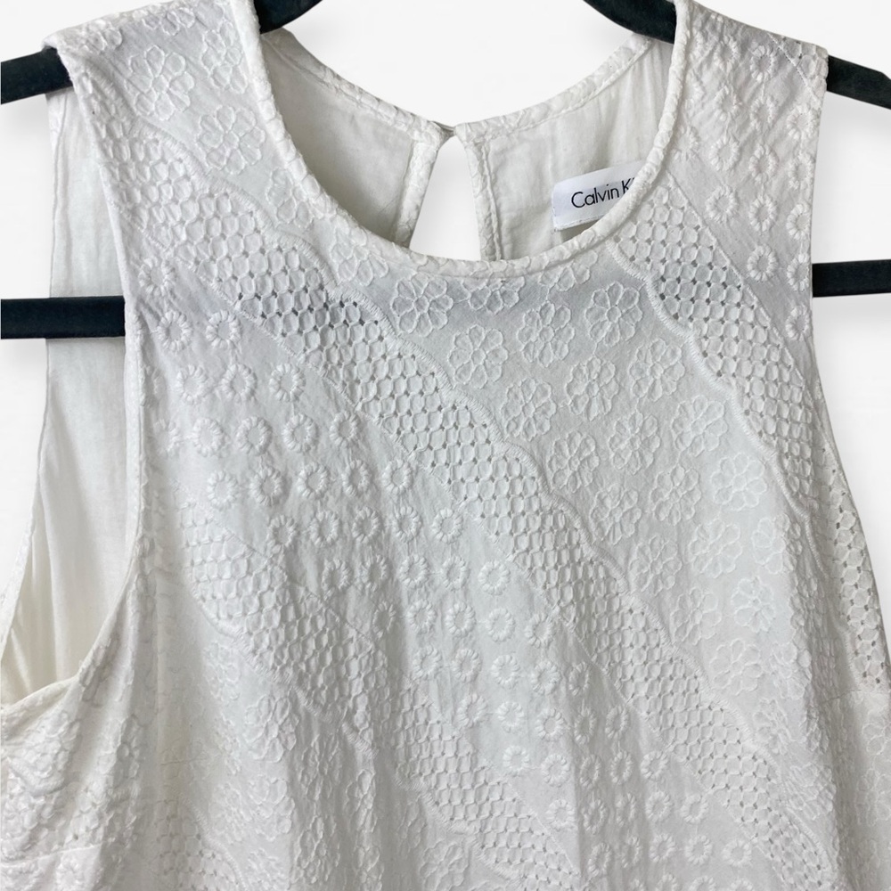 Calvin Klein White Lace high neck sleeveless Mini Dress 2 - Picture 6 of 10